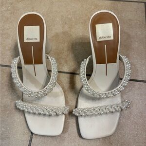 Dolce Vita White Pearl Embellished Heels